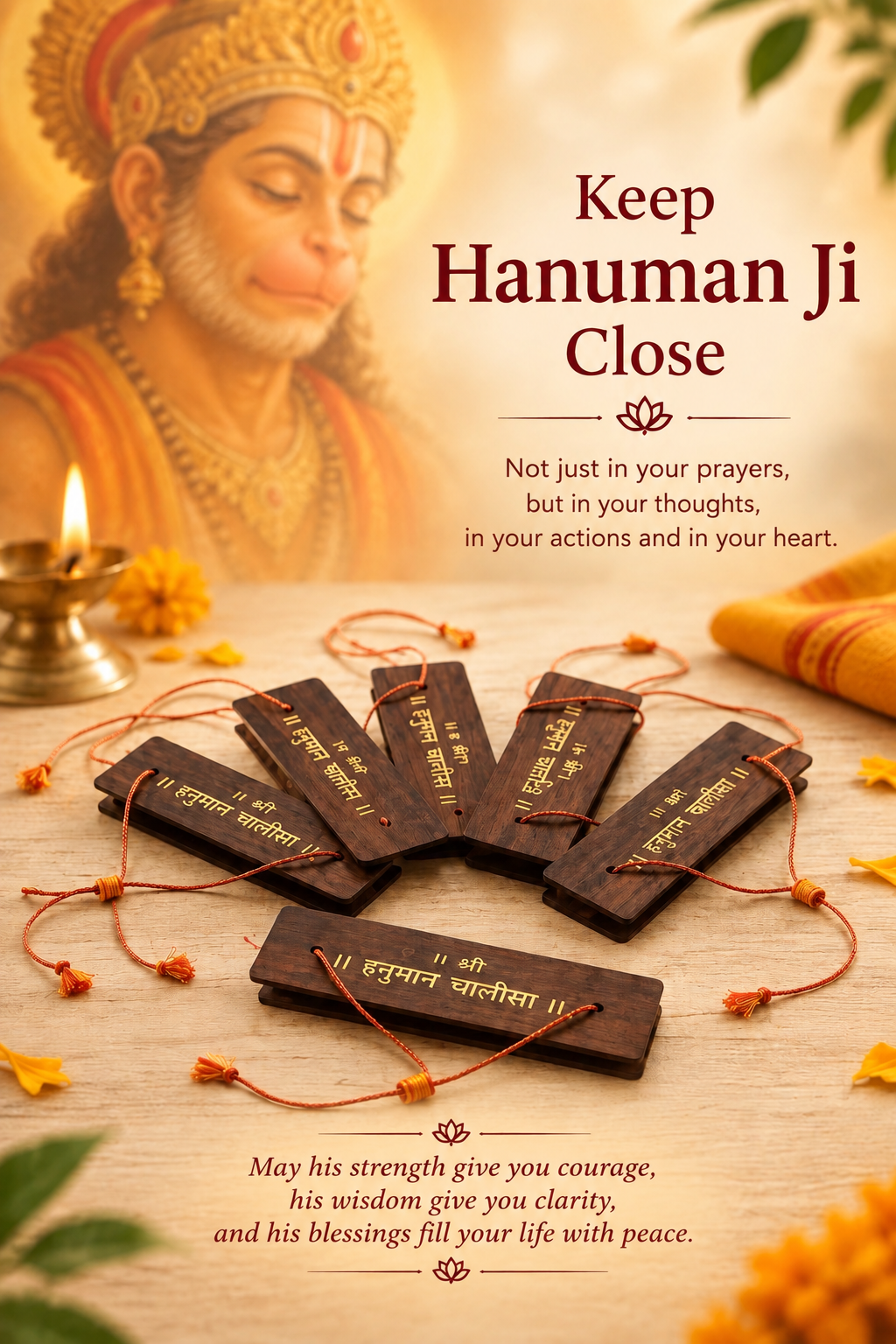 Wooden book containing the Hanuman Chalisa. Ideal for Religious Reading, Beginners and Gifting💫